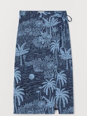 Rare NEW! Desmond & Dempsey x H&M Linen Hawaiian Wrap Skirt Size 6 Tropical Blue